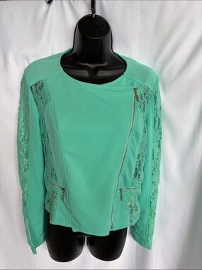 ACTIVE BASIC MINT GREEN FLORAL LACE JACKET, sz Jr-L, 18”PTP, 19” L